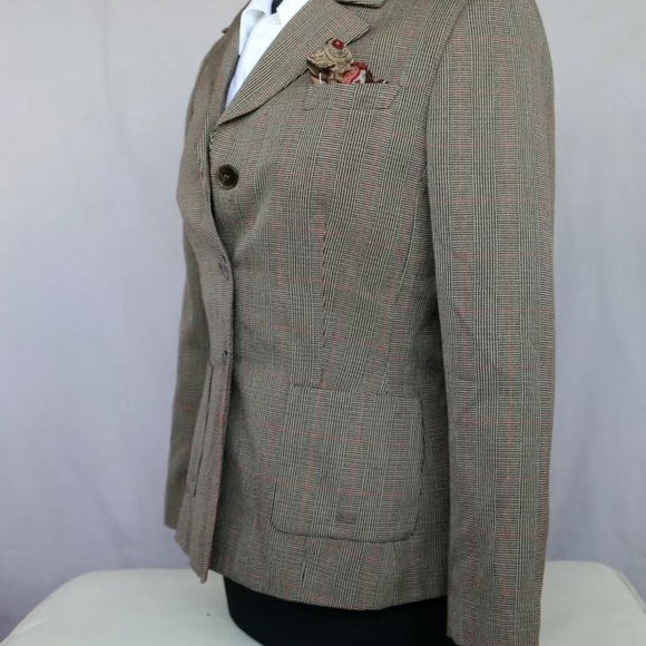 PRISTINE VINTAGE Evan Picone CLASSIC Brown Glen Plaid Blazer w/ Pocket Hanky - Picture 4 of 10